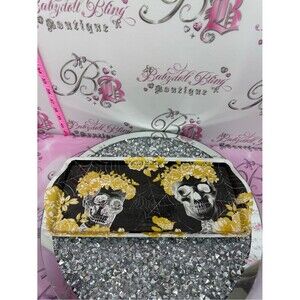 Plate serving tray skulls sugar Skull Floral Clutch in Black and Yellow